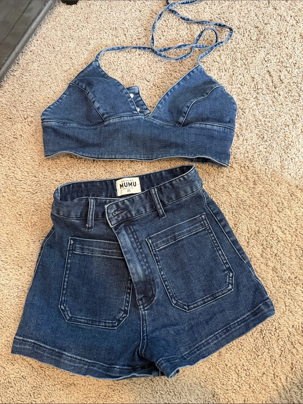 Show Me Your MuMu Dark Blue Denim High-Rise Shorts - Picture 1 of 1